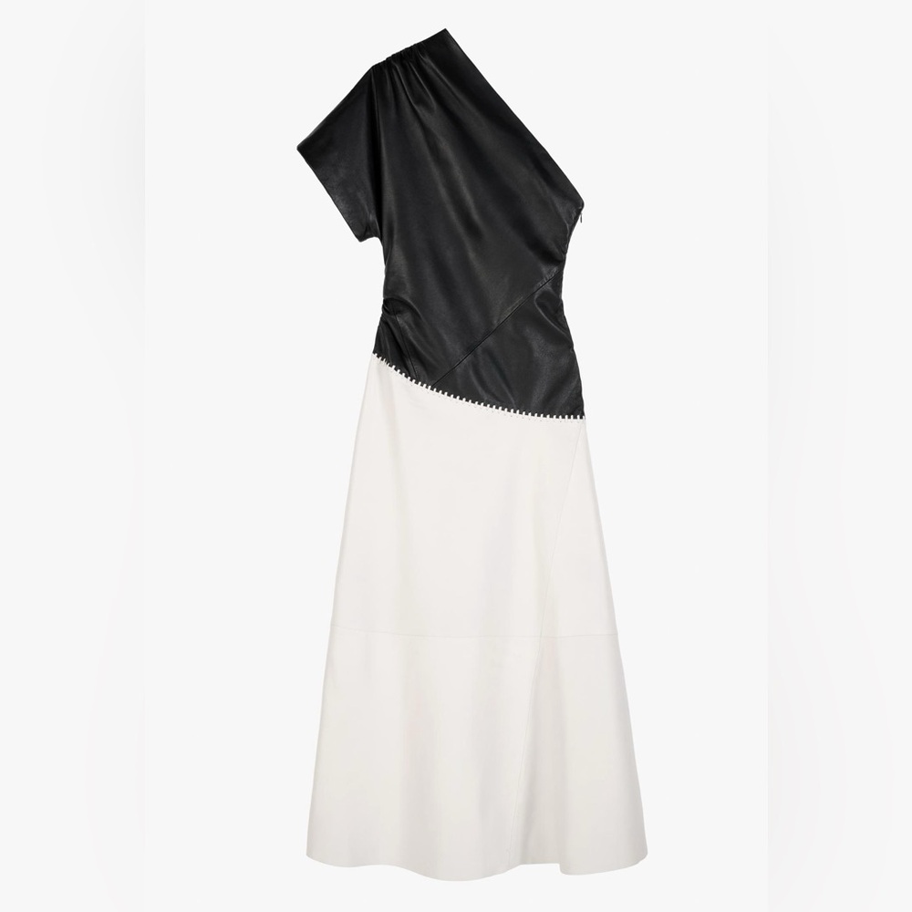 ZARA GENUINE LEATHER ASYMMETRIC DRESS LIMITED EDITION SZ XS - Picture 8 of 13